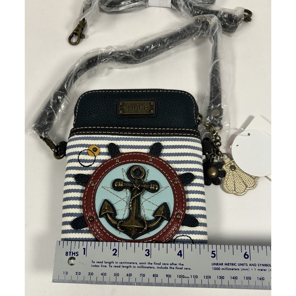Chala Cellphone Crossbody Handbag Purse Anchor Nautical Blue Stripe NWT - Picture 5 of 5